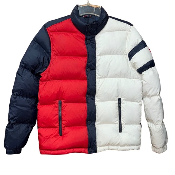 Tommy Hilfiger Other - Tommy Hilfiger Kids Down/Feathers Puffer Jacket Red White Blue Sz M Preppy Retro